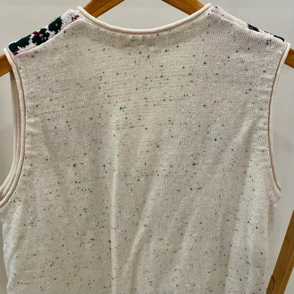 Vintage Speckled Floral Cottage House Tree Print Button Front Sweater Vest Cream - Picture 5 of 6